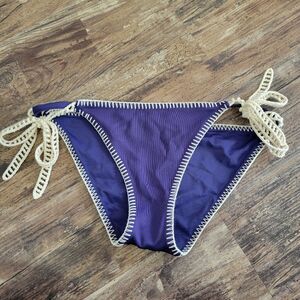 Victoria's Secret Purple Crochet Trim Tie Side Bikini Bottom Size L Excellent